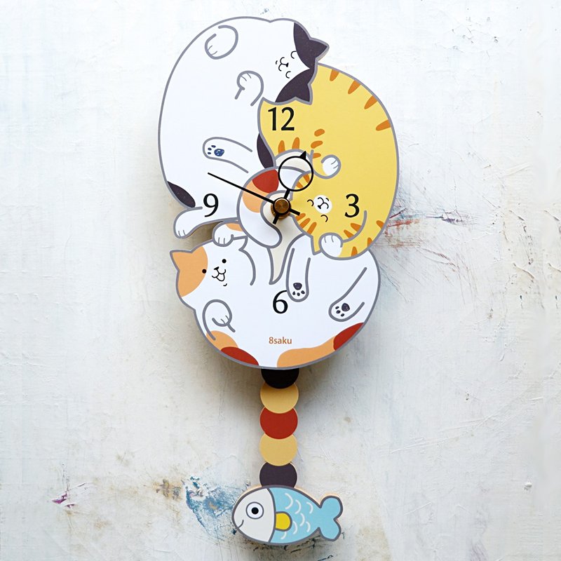 8saku Guruguru Cat - Pendulum clock - นาฬิกา - ไม้ 