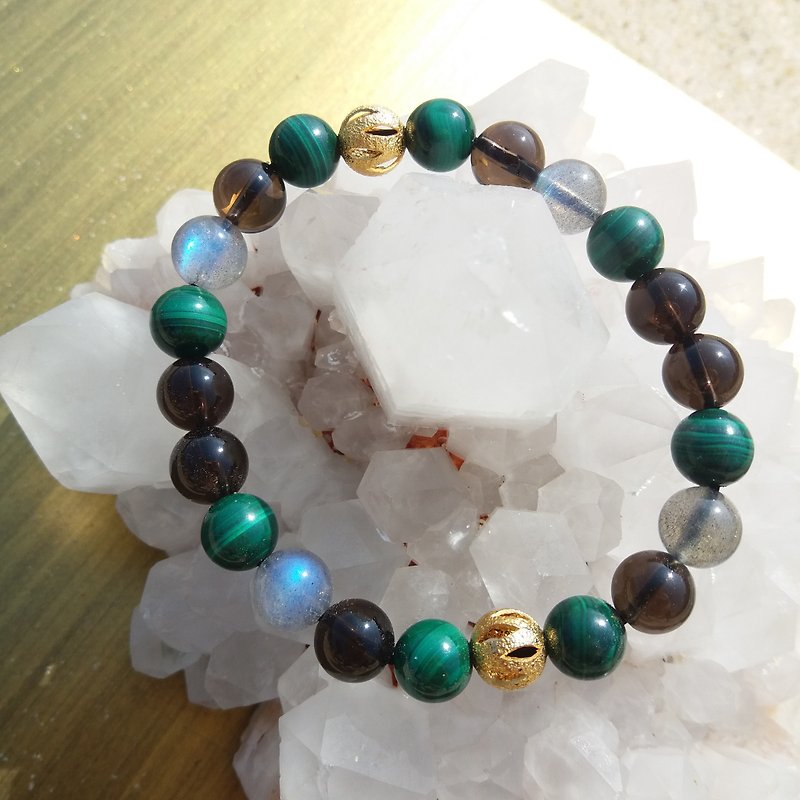 【Sensitivity】Stone Bracelet / Malachite X Labradorite X Smokey Quartz - Bracelets - Crystal Green