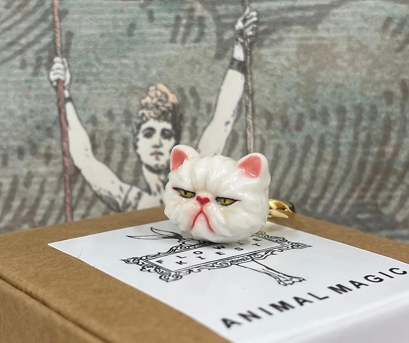Mobile Emotion / Adjustable Himalayan Cat Ring / Hand painted/ Unique Gift - General Rings - Porcelain White