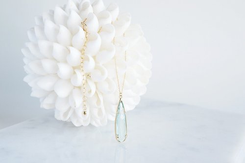 Ostara 【14KGF】Necklace,Long Teardrop Glass-Erinite-