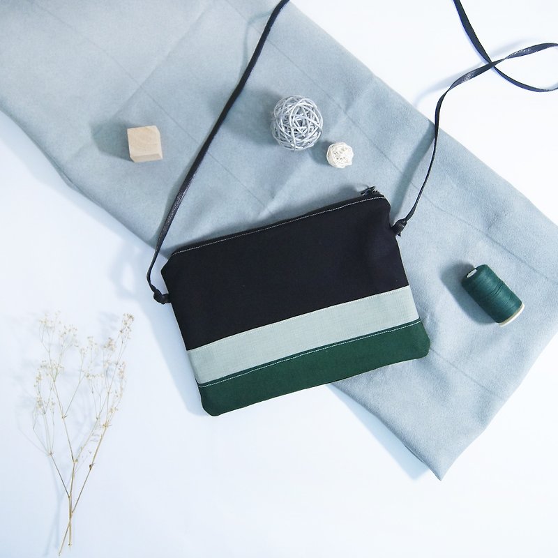 Handmade Lightweight Summer Paper Bag - Green Black Forest - กระเป๋าแมสเซนเจอร์ - ผ้าฝ้าย/ผ้าลินิน สีดำ