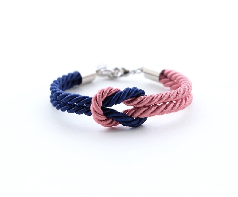 Navy blue / Dusty rose knot rope bracelet - สร้อยข้อมือ - เส้นใยสังเคราะห์ สีน้ำเงิน