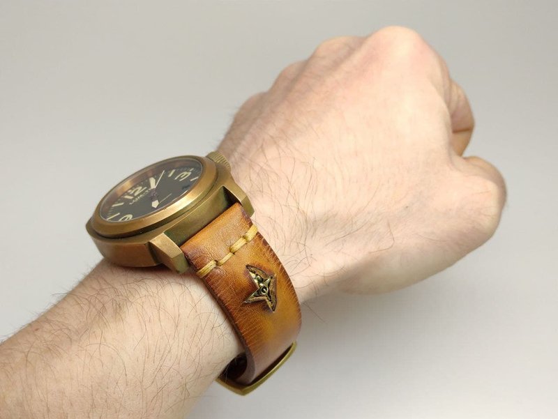 真皮 錶帶 咖啡色 - Brown watch strap for bronze watch vintage watch band bespoke leather watchstrap