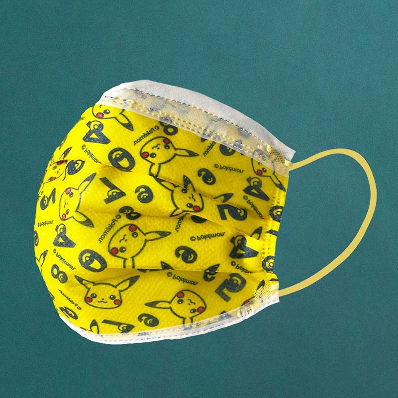 寶可夢成人平面醫用口罩(5入)-數字圓臉款(黃) - 口罩/口罩收納套 - 棉．麻 黃色