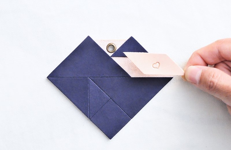 หนังแท้ เครื่องหนัง สีน้ำเงิน - LOVE TANGRAM Heart-shaped Luggage Tag Material Package Valentine's Day Free Engraved Love Tangram