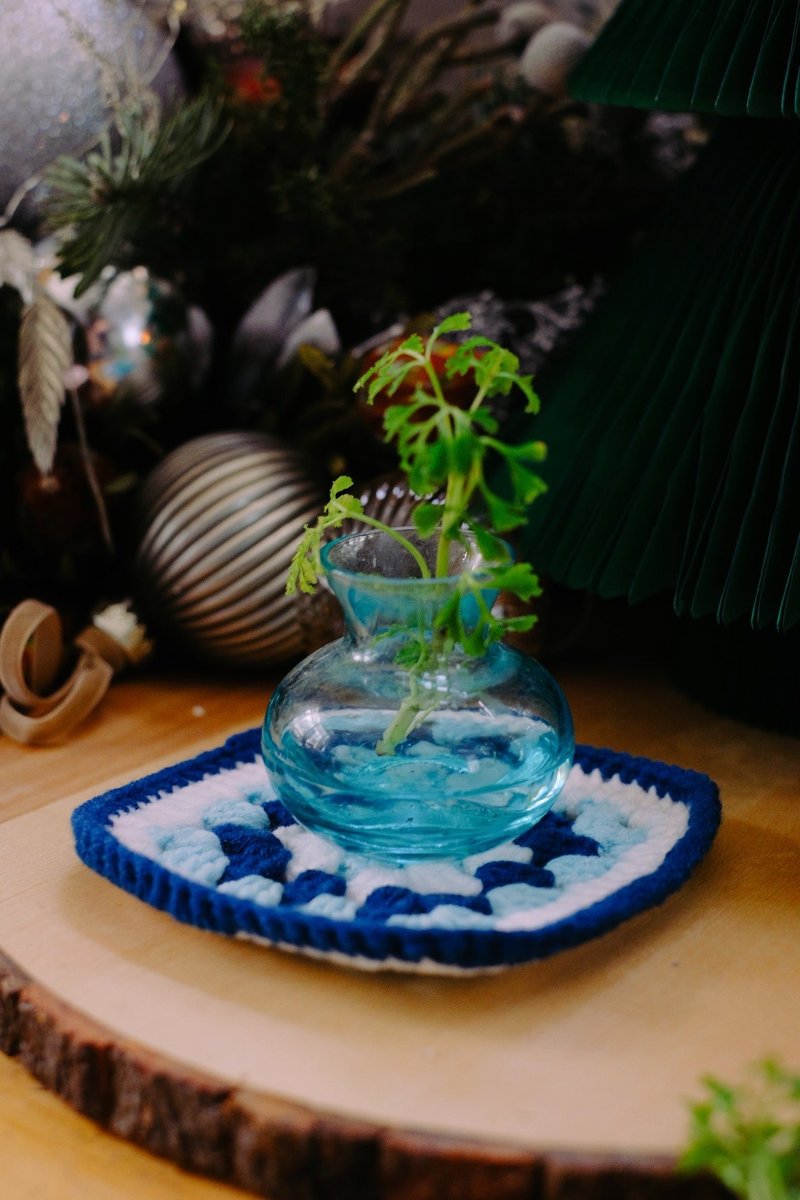 Blue mat/coaster/crystal mat/plant mat - ตกแต่งต้นไม้ - ผ้าฝ้าย/ผ้าลินิน สีน้ำเงิน