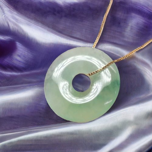 瓔珞翡翠 【願‧平安】冰飄綠花翡翠平安扣項鍊 | 天然緬甸玉翡翠A貨 |送禮
