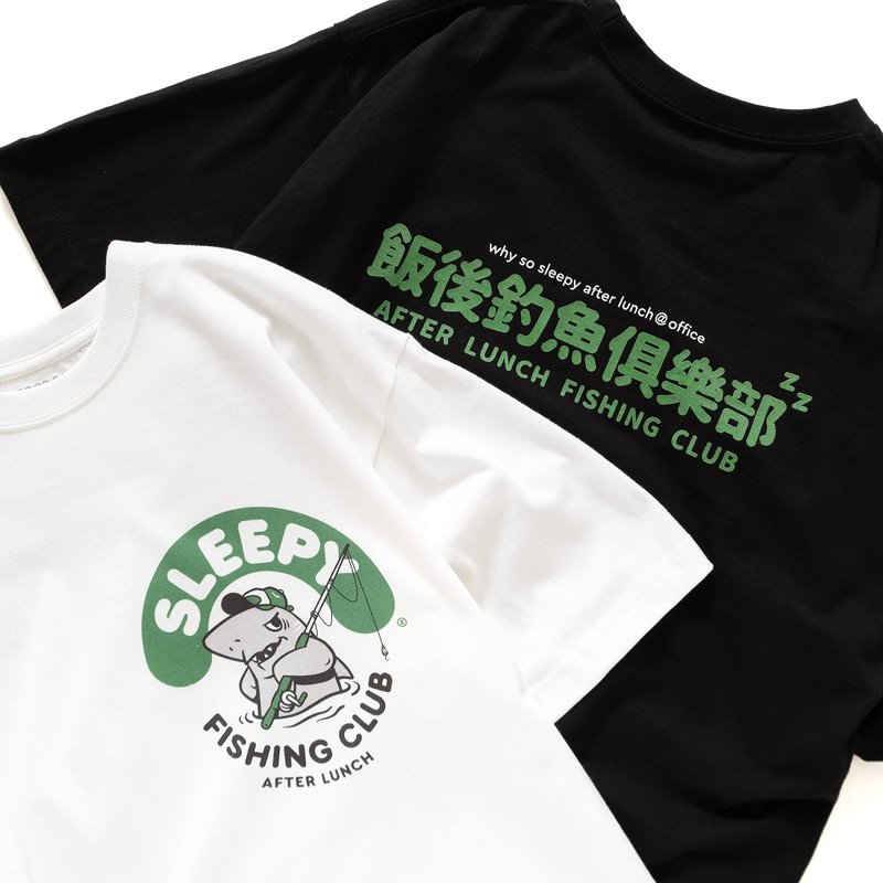 【GOOD DAY】飯後釣魚俱樂部圖案Tee - 白色//黑色 (ZT1177) - 男 T 恤 - 棉．麻 黑色