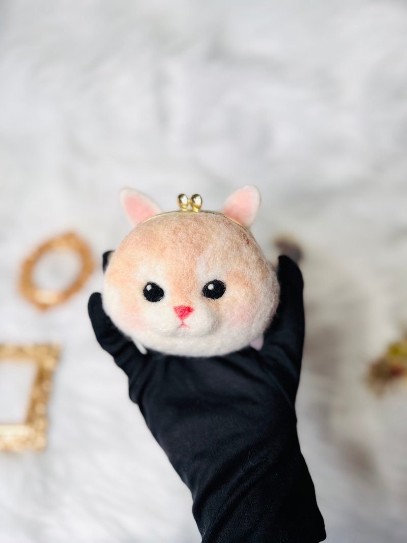 羊毛氈貓咪金口包 - 零錢包/小錢包 - 羊毛 橘色