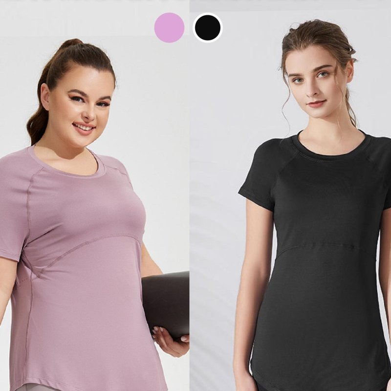 AM ME Cozy Top hip-covering and slimming mesh breathable short-sleeved top (2 colors in total) - เสื้อผู้หญิง - เส้นใยสังเคราะห์ สีดำ