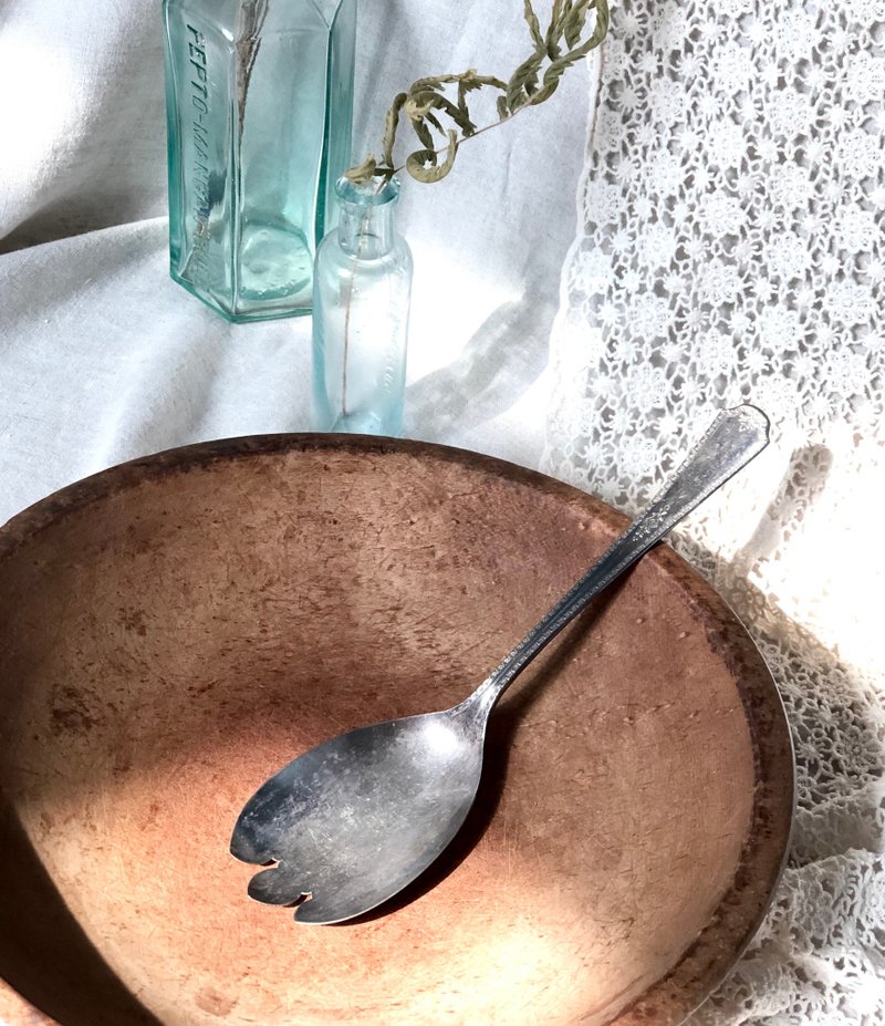 Antique 1929年製美國鍍銀大沙拉叉子 - 刀叉/湯匙/餐具組 - 銀 