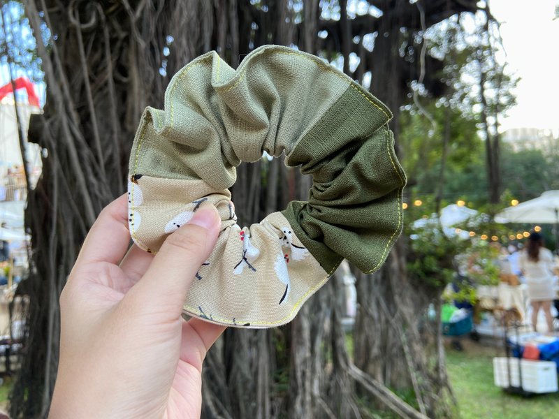 三拼荷葉髮圈 / 甜甜圈髮圈 / 鳥兒啾啾 - 綠抹茶 - 髮夾/髮圈 - 棉．麻 綠色