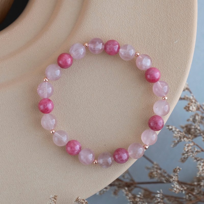 【Spring Sale】Madagascar Rose Quartz Rhodonite genuine gemstones stretch bracelet - Bracelets - Crystal Pink