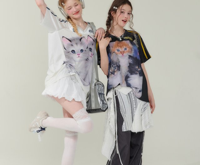ziziFei 25SS | 猫プリントスポーツTシャツ - ショップ ziziFei