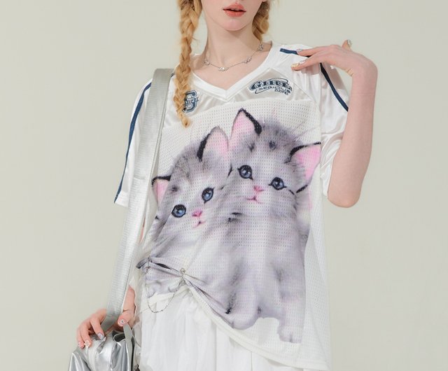 ziziFei 25SS | 猫プリントスポーツTシャツ - ショップ ziziFei
