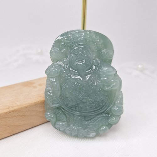 緣圓翡翠 冰潤老種油清藍財神吊墜 | 天然緬甸玉A貨翡翠