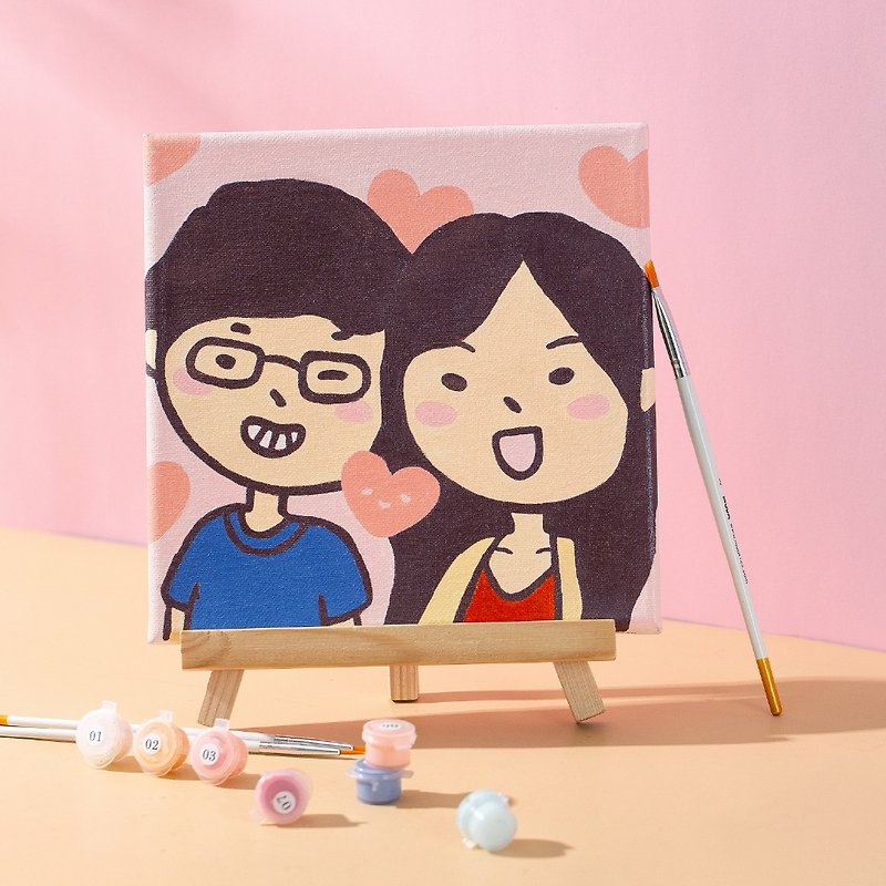 [Customized Gifts] Let’s paint your eyes, customized hand-painted Q version digital oil painting gifts for couples - Customized Portraits - Cotton & Hemp Pink