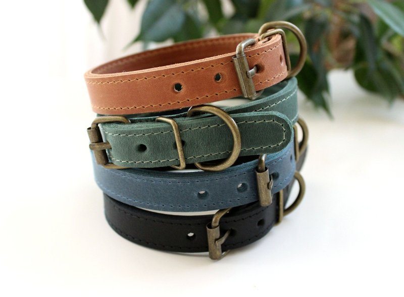Genuine Leather simple dog collar Pet collar Small dog Cat Puppy leather - 項圈/牽繩 - 真皮 多色