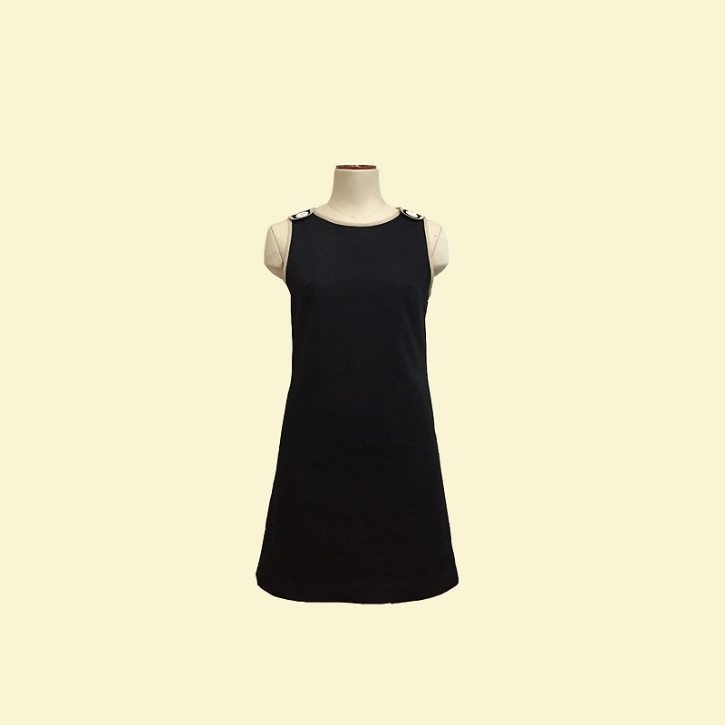 retro one-piece dress sandra - ワンピース - コットン・麻 ブラック