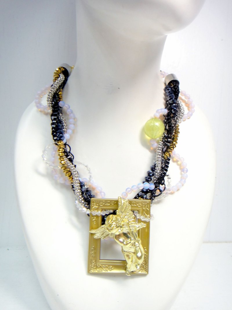 TBL black and gold Baroque angel crystal necklace - Necklaces - Gemstone Pink