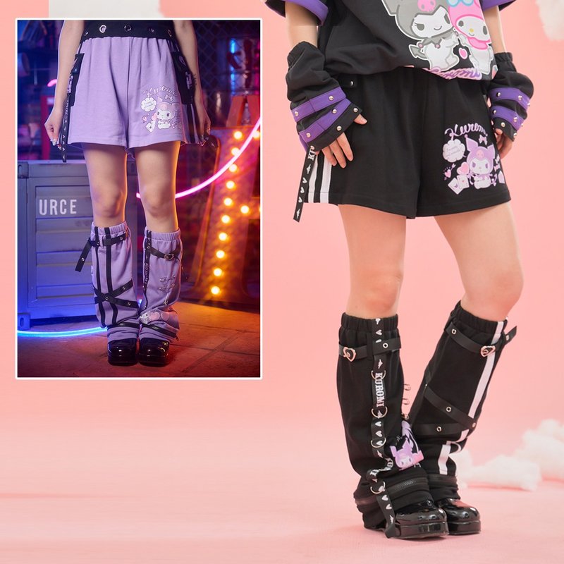 Original Sanrio SANRIO authorized Coolomi pocket punk style unisex straight shorts with socks JJ5068 - กางเกงขาสั้น - ผ้าฝ้าย/ผ้าลินิน 