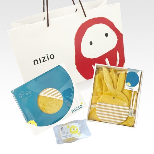 Nizio 簡單日常｜好物計劃 彌月三件組-bobo小蘑菇浴巾+bobo兔仔斗篷浴巾+天然中型蜂巢海綿