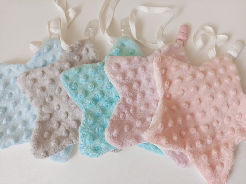 [Ships within 5 days] Star Pacifier Clip & Lovey - Minky Dot Fabric - ผ้ากันเปื้อน - ผ้าฝ้าย/ผ้าลินิน หลากหลายสี