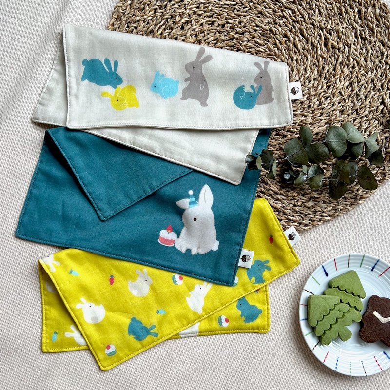 [Customized Embroidery-Gauze scarf 3-piece set full moon gift box] I love my birthday bunny handkerchief - Baby Gift Sets - Cotton & Hemp Brown