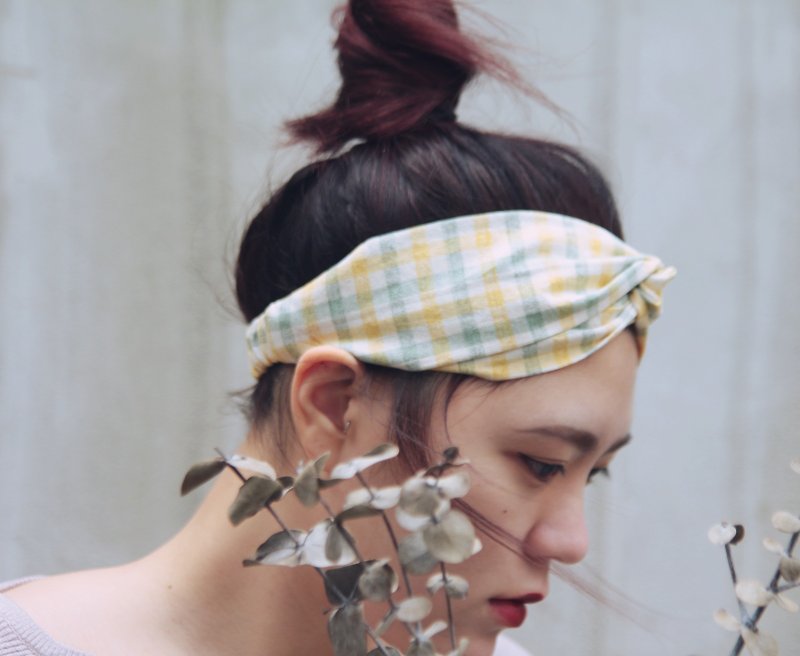 American Picnic//cotton/Taiwan handmade crisscross elastic hairband - Hair Accessories - Cotton & Hemp Yellow