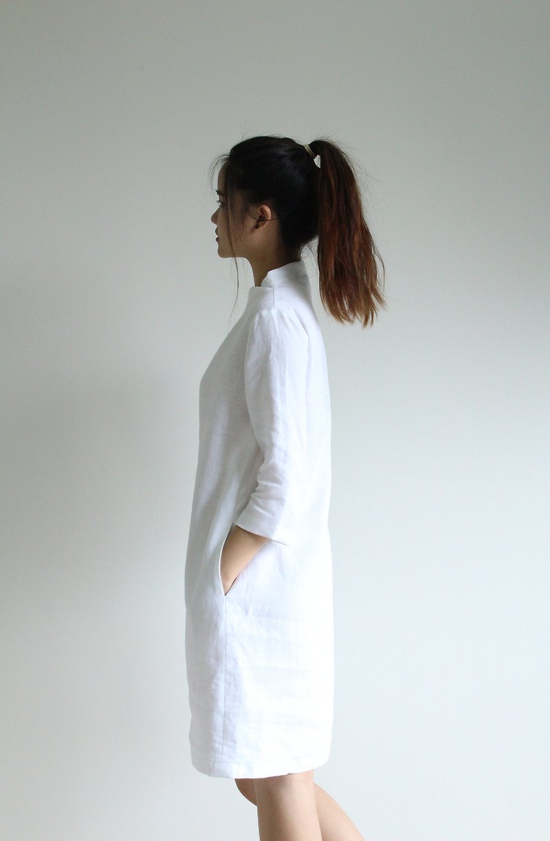 Made to order linen dress / linen clothing / long dress / casual dress E36D - 洋裝/連身裙 - 亞麻 白色
