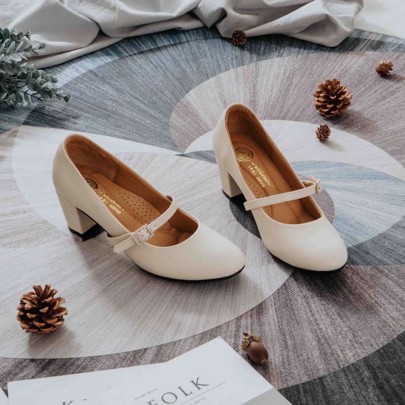 [Elegance and elegance] MIT ladylike shoes. Genuine Leather. Intellectual white 7819 - รองเท้าส้นสูง - หนังแท้ ขาว