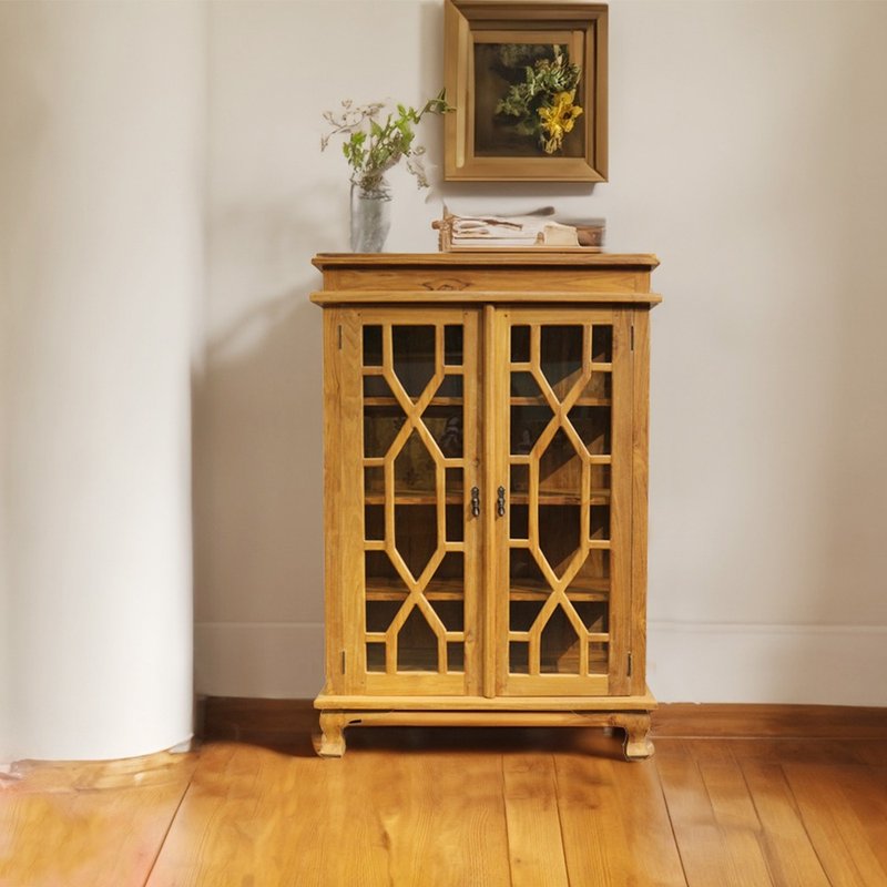 JatiLiving, Jidi City | Teak classical style glass double door display cabinet storage cabinet KLK-19 - เฟอร์นิเจอร์อื่น ๆ - ไม้ 