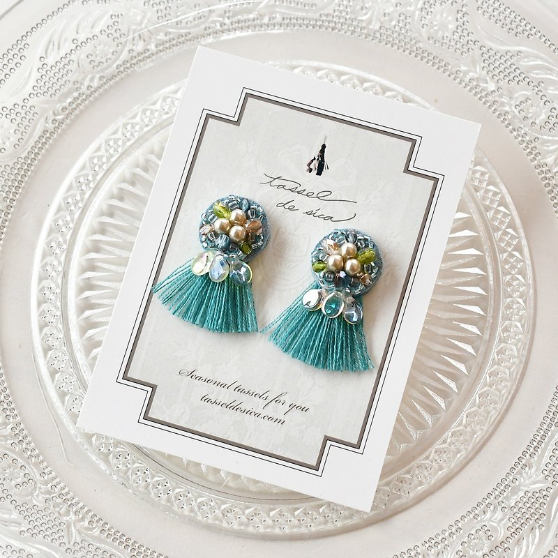 Tassel earrings/Mermaid Blue - Earrings & Clip-ons - Thread Blue