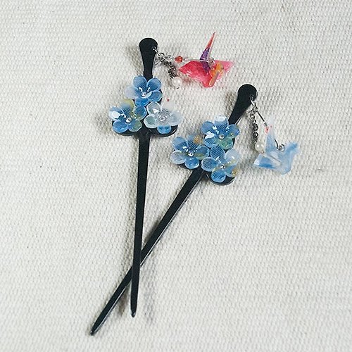 MITHX 游翼,三櫻花髮簪,髮插-藍