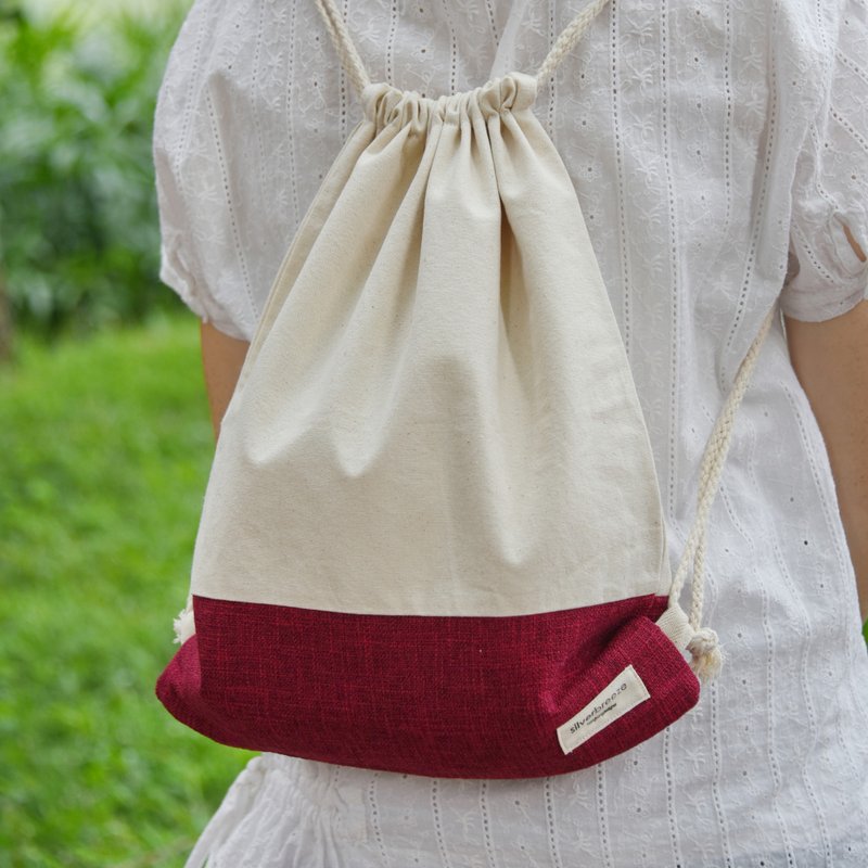 Drawstring backpack/drawstring bag/drawstring pocket~ Linen and linen-red (B192) RS - กระเป๋าหูรูด - ผ้าฝ้าย/ผ้าลินิน สีเหลือง