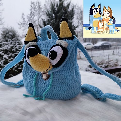 fairyland amigurumi Blue Heeler FAMILY crochet patterns, Blue Dog - Backpack Crochet Pattern