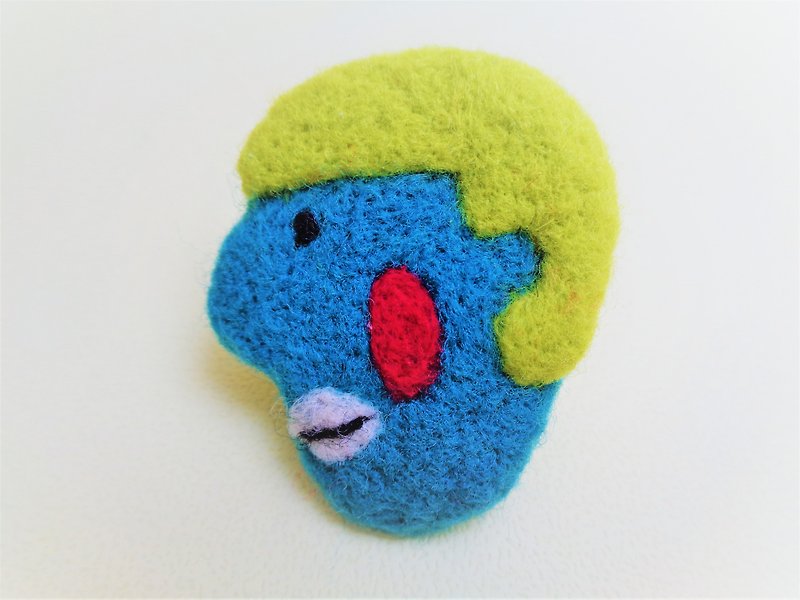 Mr. Blue Felted Brooch/Pin - Brooches - Wool Blue