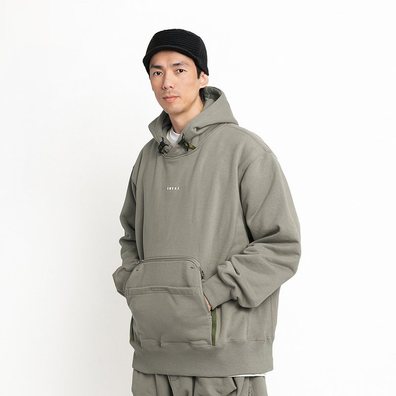 Tool Bag Hoodie工具袋針織連帽衛衣大學T 黑色/月桂色 多口袋 - 帽T/大學T - 棉．麻 