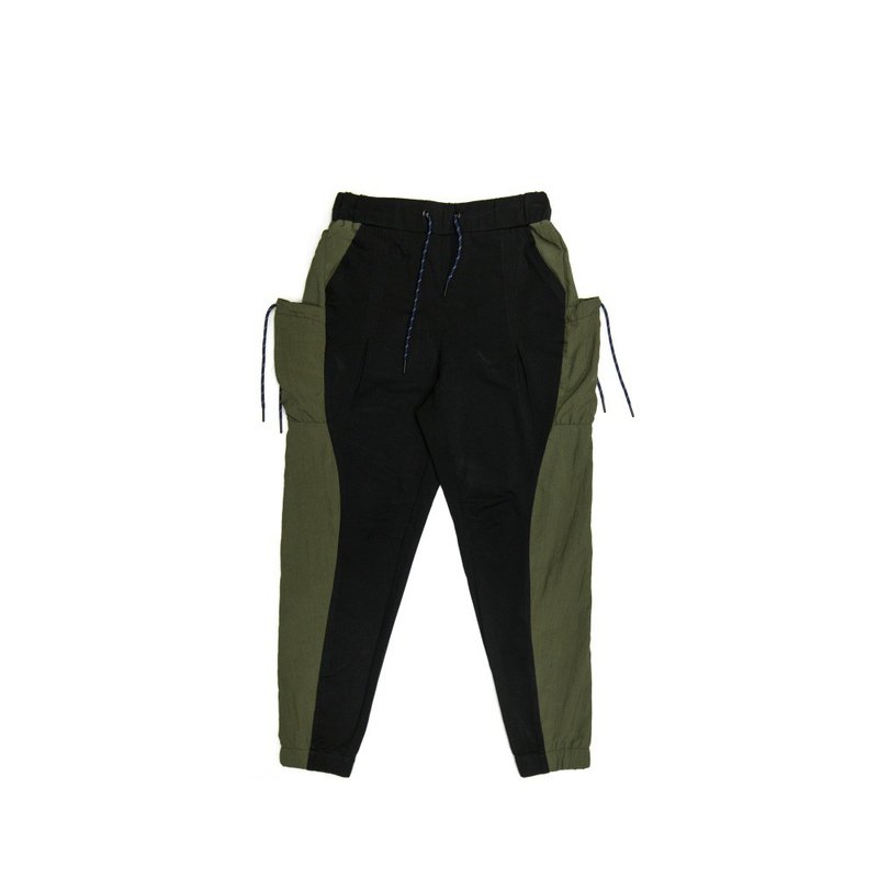 Color-blocked cuffed trousers-black - กางเกงขายาว - ผ้าฝ้าย/ผ้าลินิน สีเขียว