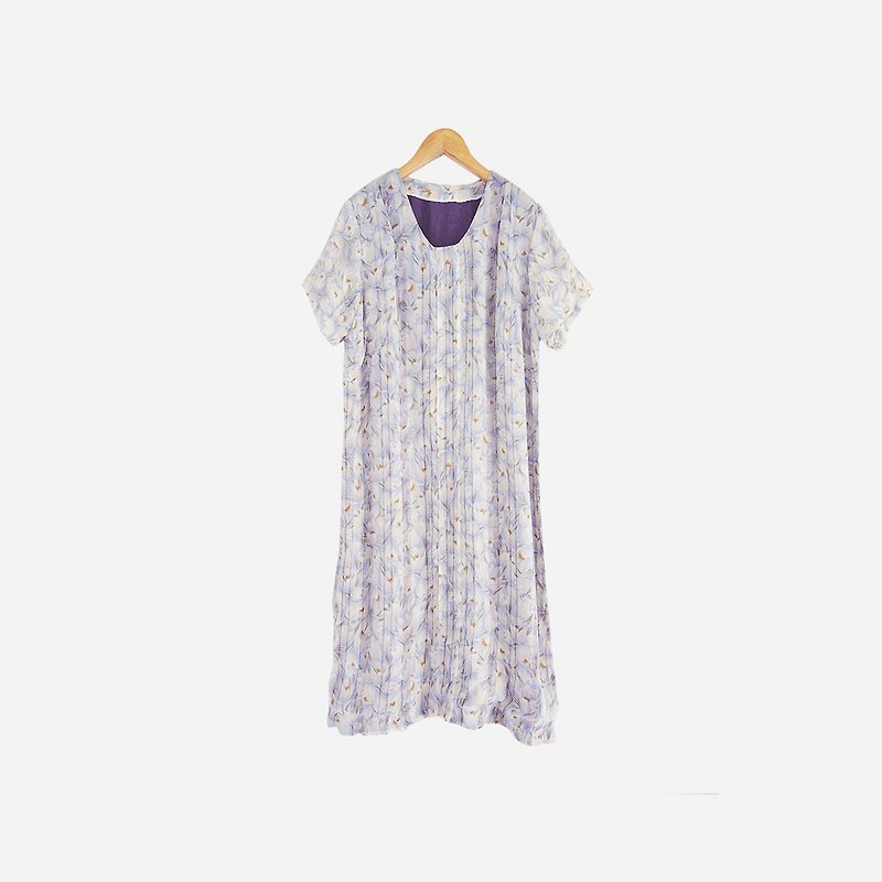 Dislocated vintage / round neck floral dress no.848 vintage - ชุดเดรส - ผ้าฝ้าย/ผ้าลินิน สีน้ำเงิน