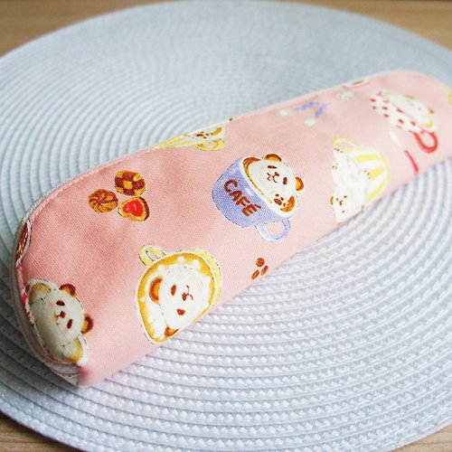 Lovely 樂芙妮 Lovely【日本布】CAFE貓熊拉花餐具袋、筆袋、粉紅23-24公分筷子