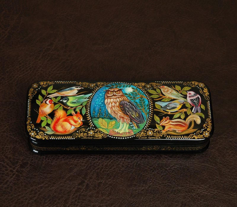 Wildlife lacquer box animals hand-painted decorative miniature art - ของวางตกแต่ง - วัสดุอื่นๆ 