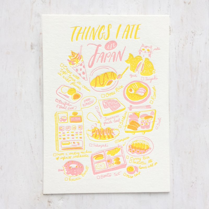Things I Ate in Japan Letterpress Postcard - Cards & Postcards - Paper 