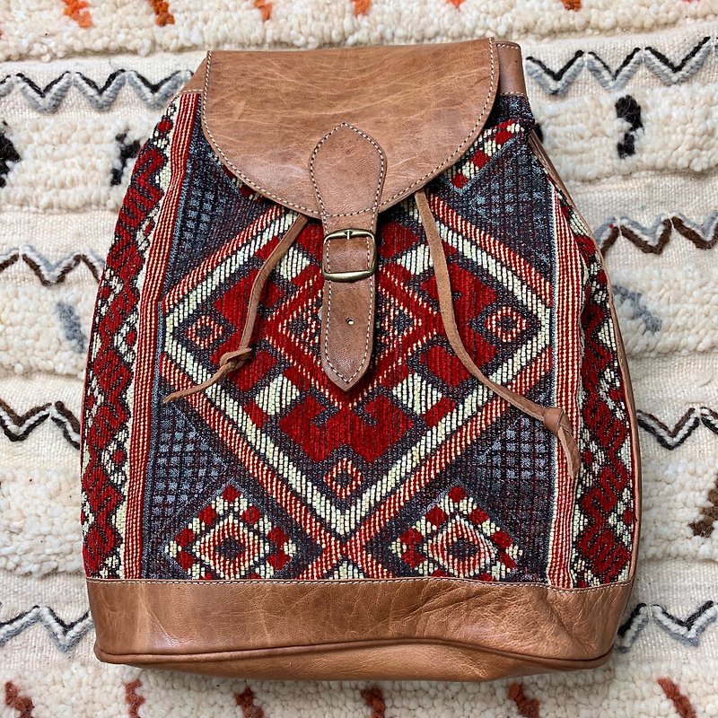 摩洛哥 榮耀阿瑪濟荷 多功能夾層 焦糖羊皮包 - 背囊/背包 - 真皮 咖啡色