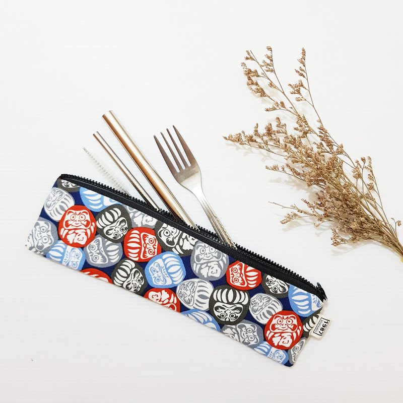 【不倒翁】 餐具袋 吸管袋 環保 筆袋 刷具袋 聖誕交換禮物 - 居家收納/收納盒/儲物盒 - 棉．麻 藍色