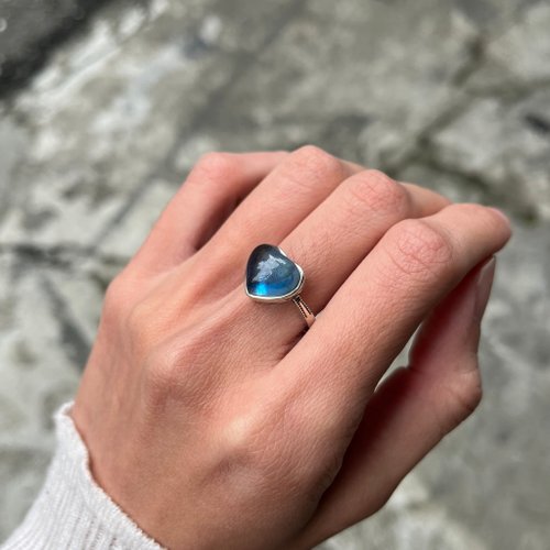 喜迎瑤 喜迎瑤 925銀 海藍寶 天然石 活口 戒指 民族風 復古 男女 嬉皮