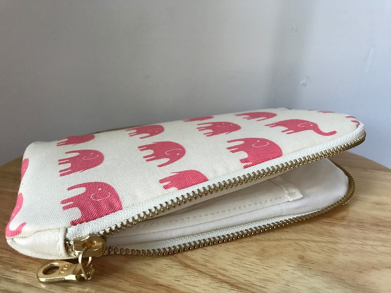 Hand-made iPhone mobile phone pocket mobile phone storage bag zipper mobile phone bag zipper bag carry-on bag - Phone Cases - Cotton & Hemp Pink