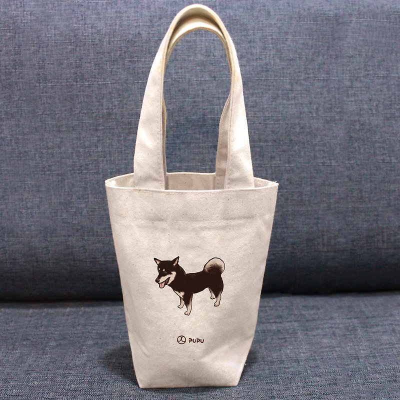 ブラックチャイ-立ち---台湾製コットンリネン・ウェン荘柴犬・環境保護・飲料バッグ、フライプラネット - トート・ハンドバッグ - コットン・麻 ホワイト