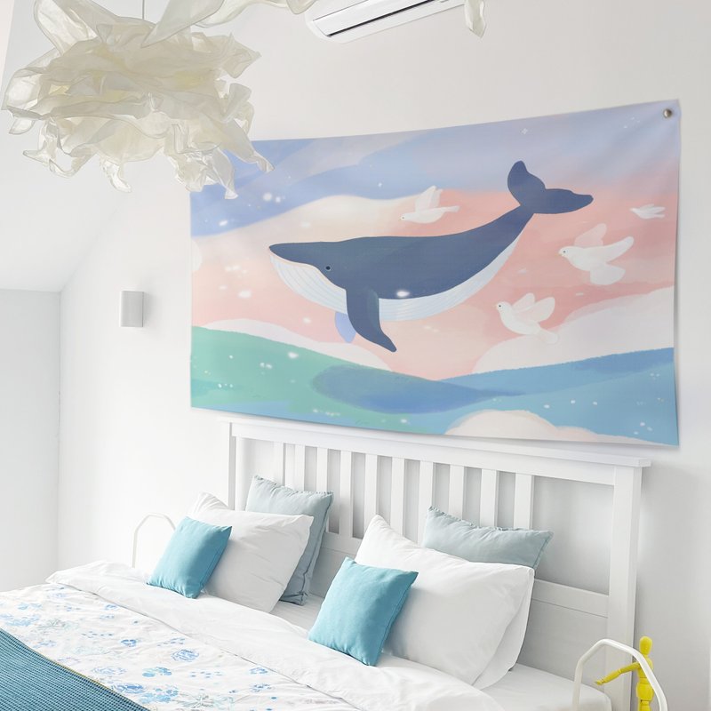 Take a picture of a whale hanging cloth room layout scenery hanging cloth photo background cloth decoration hanging cloth homestay layout - โปสเตอร์ - เส้นใยสังเคราะห์ 