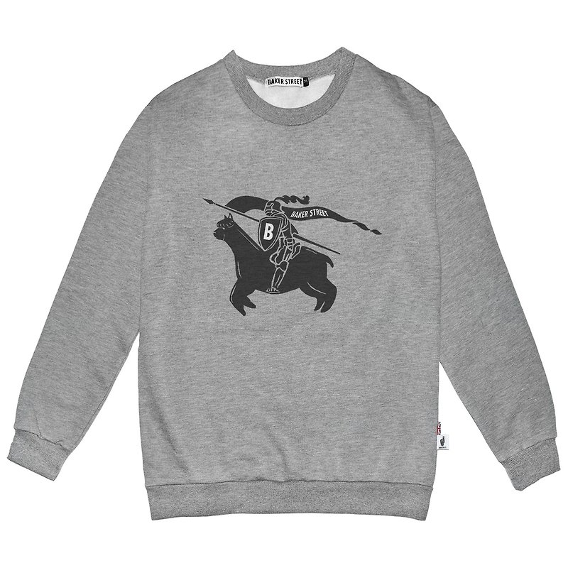 British Fashion Brand -Baker Street- Alpaca Knight Printed Sweater - เสื้อยืดผู้ชาย - ผ้าฝ้าย/ผ้าลินิน สีเทา